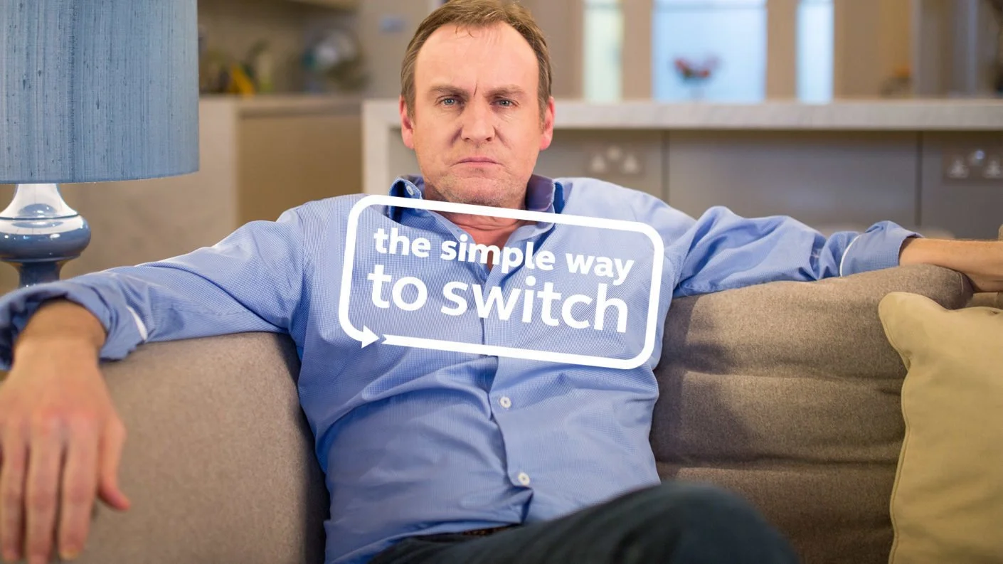 uSwitch TV campaign still with the banner line The Simple Way to Switch