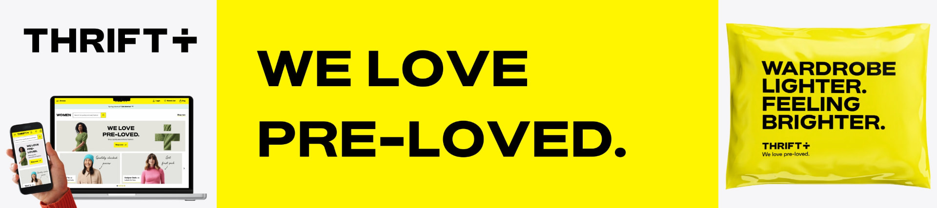 Thrift+ campaign banner reading We love pre-loved
